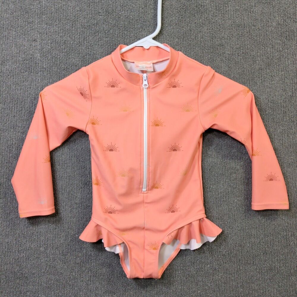 Forever French x Caitlyn Neier Swimsuit Girls 4-5Y Long Sleeve Zip Ruffle Peach